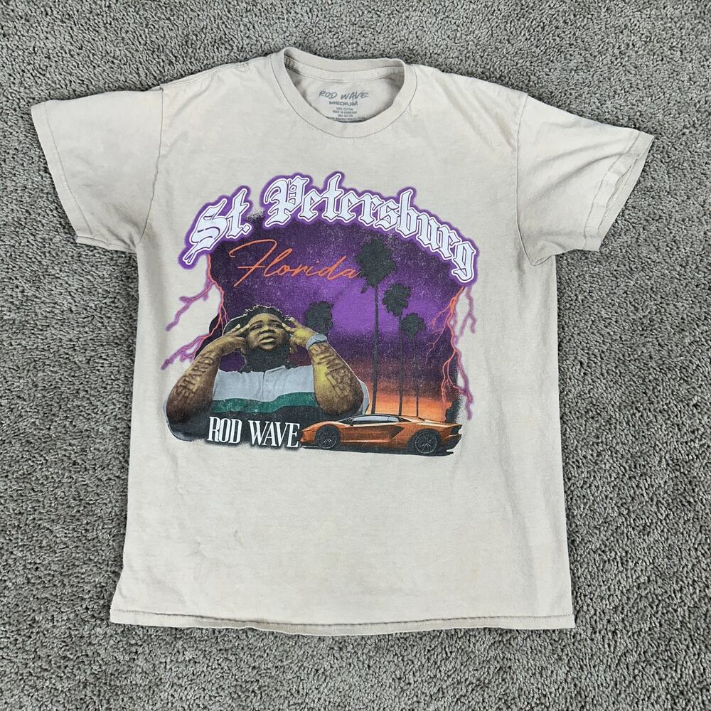 Rod Wave Shirt Mens Medium Beige Purple St Petersburg Florida Rap Hip Hop Casual